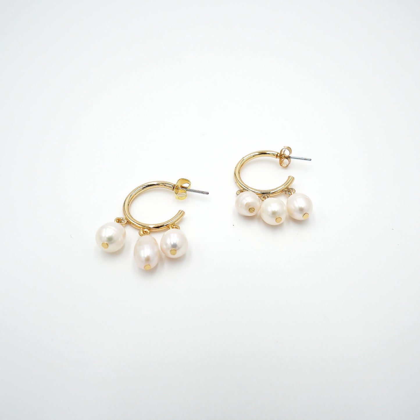 Triple Pearl Charm Hoop Earrings