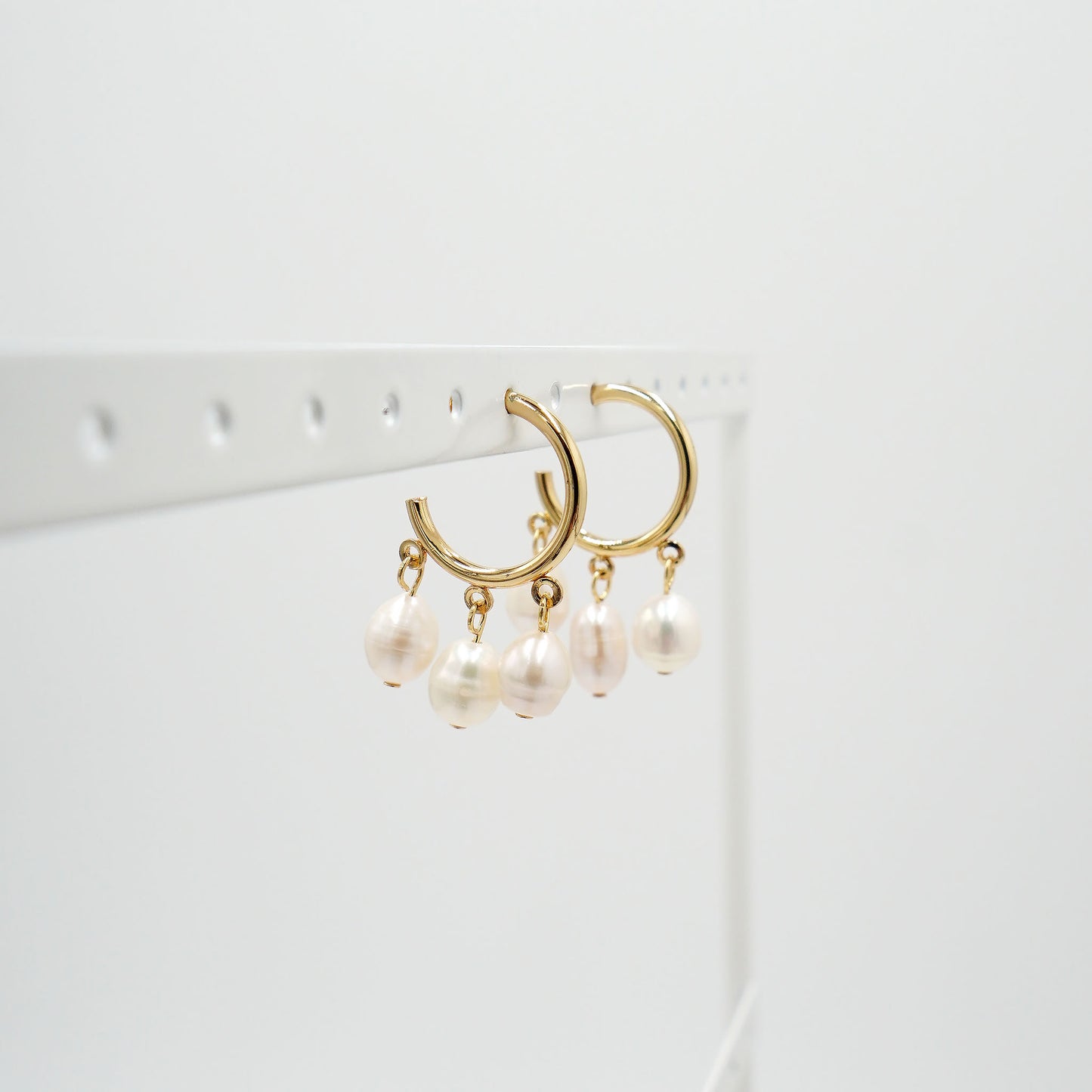 Triple Pearl Charm Hoop Earrings