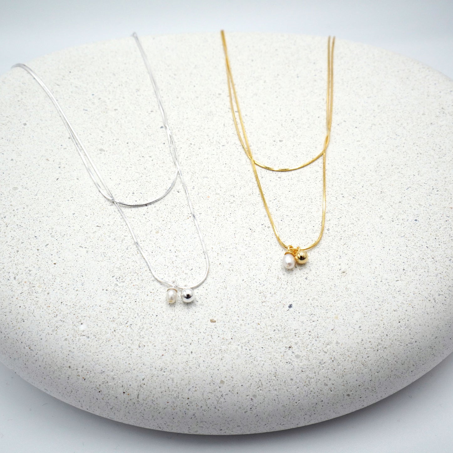 Double Chain Pearl Accent Necklace
