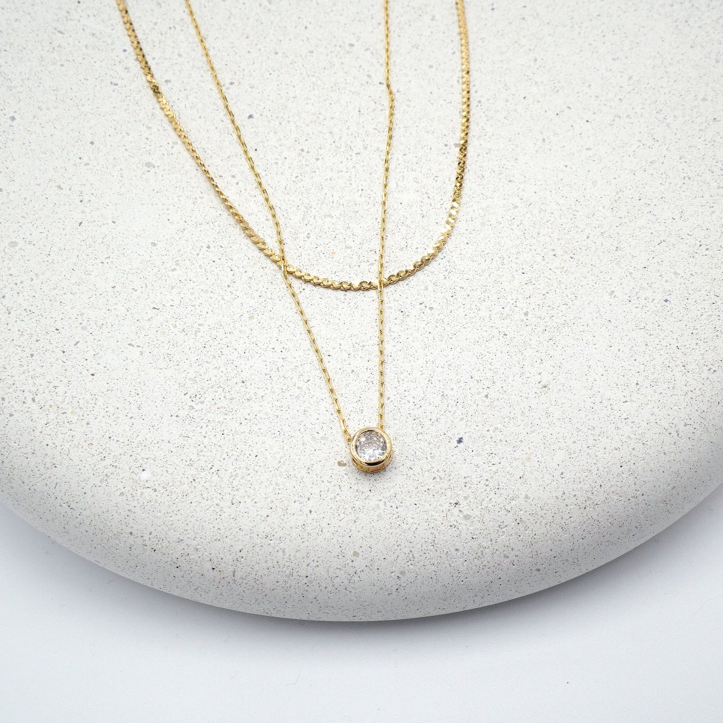 Double Chain CZ Pendant Necklace