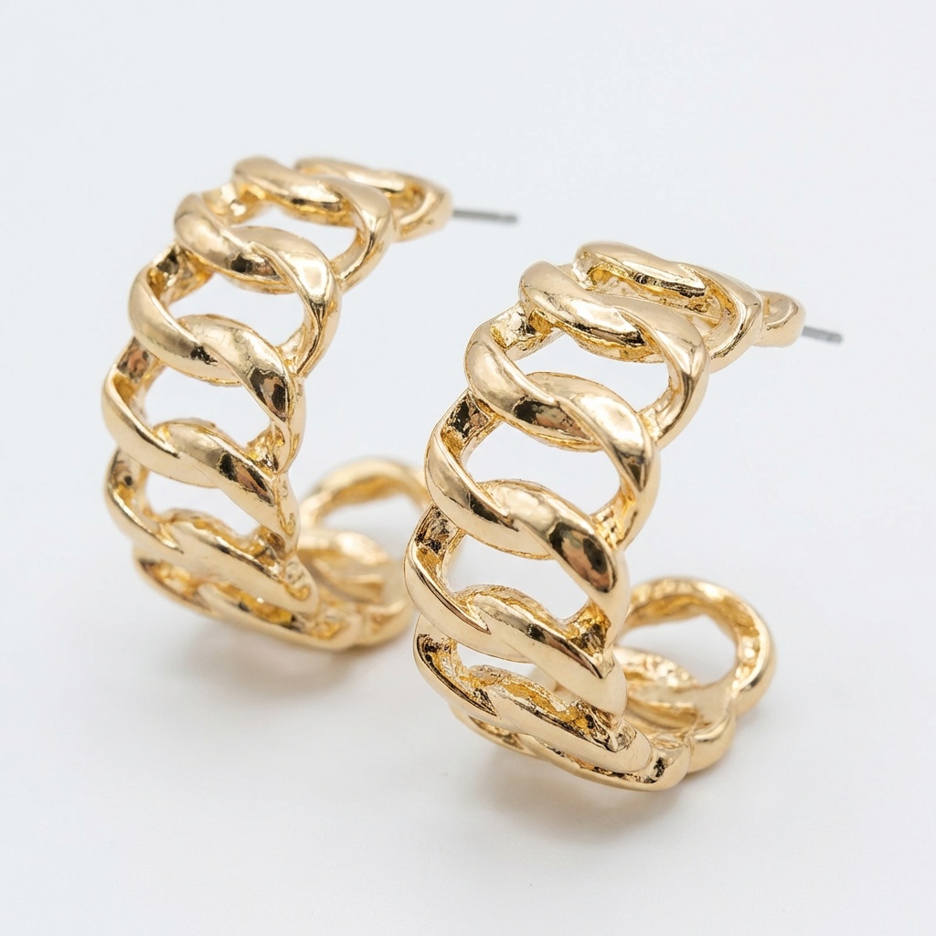 Gold Chain-Link Hoop Earrings