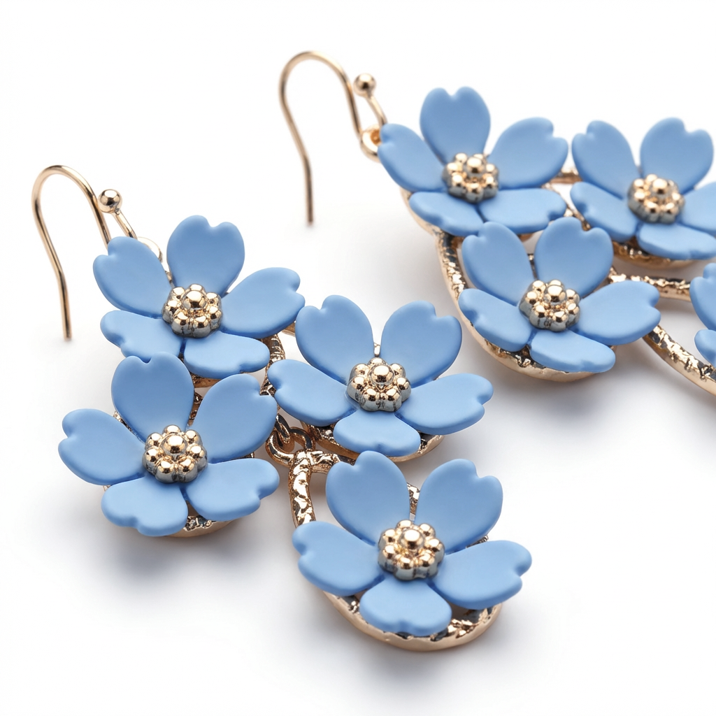 Blue Floral Cluster Drop Earrings