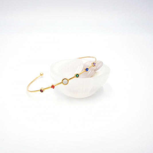 Multi-Stone Gold Cuff (White-Eye)