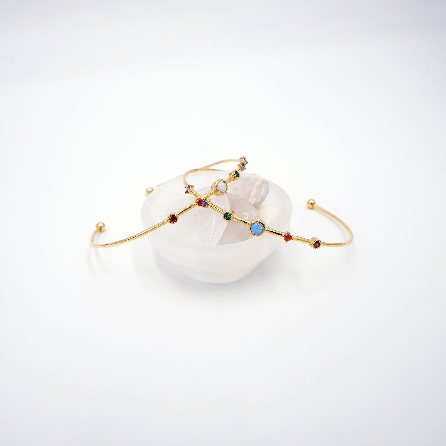 Multi-Stone Gold Cuff (White-Eye)