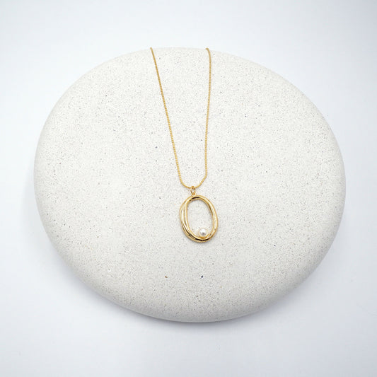 Large Hoop Pearl Accent Necklace