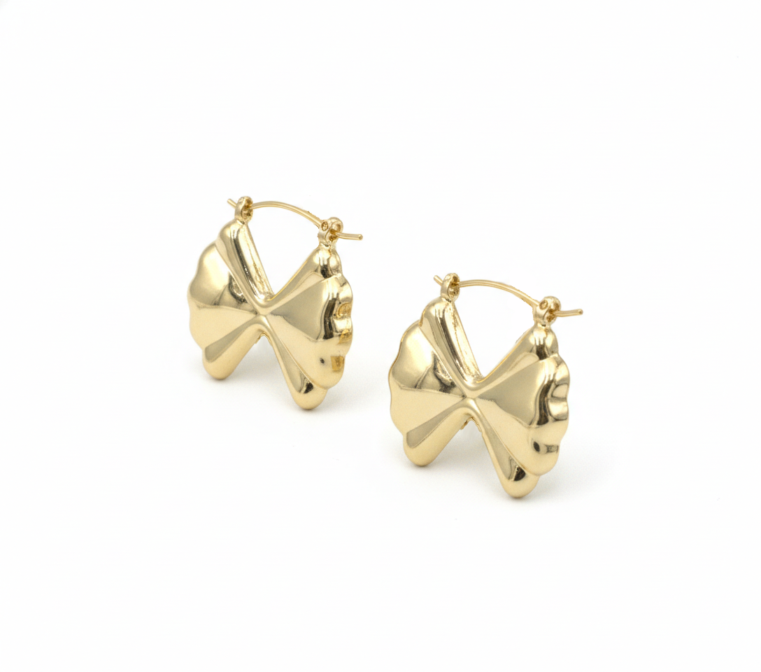 Gold Scalloped Bow Hoop Earrings