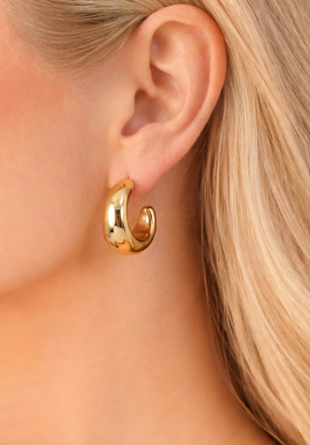 Chunky Gold Teardrop C-Hoop Earrings