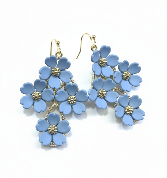 Blue Floral Cluster Drop Earrings